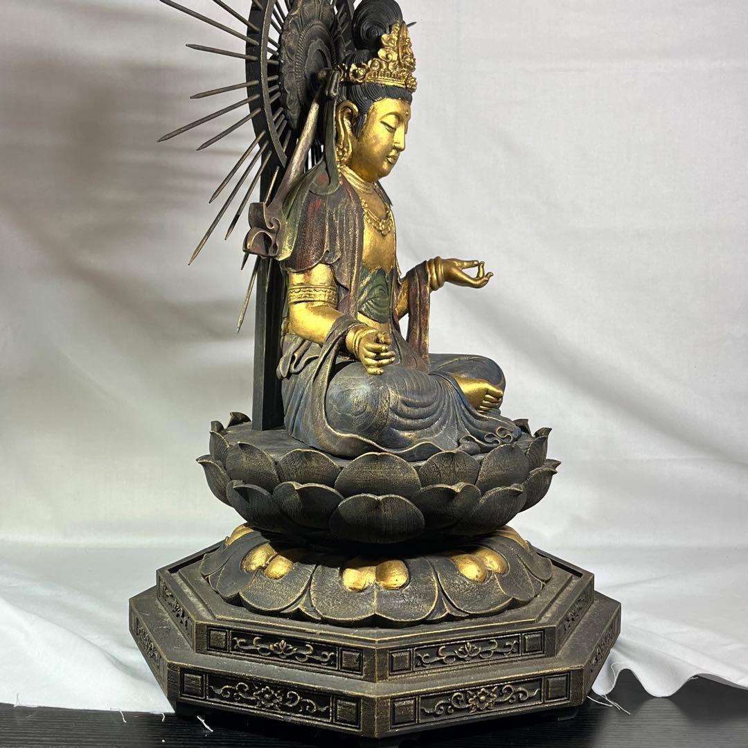 木彫り 観音 楠彫 仏像 戴元偉作 願掛け観音 東京書芸館 古色金彩仕上げ