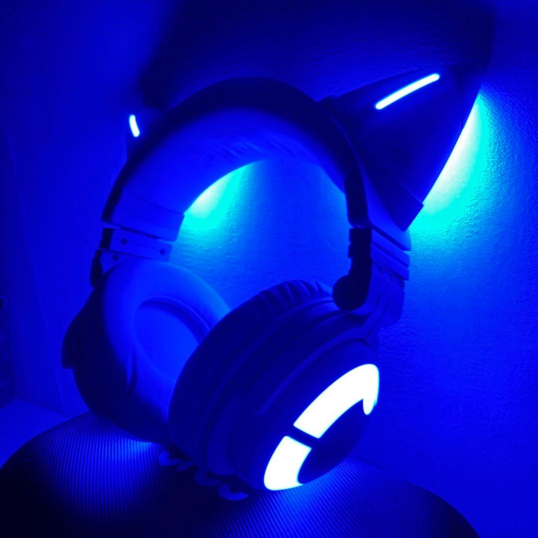 【極美品 YOWU】猫耳ヘッドホン ワイヤレス 第3世代 LED 水色 マイク