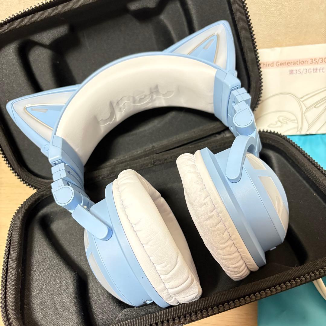 【極美品 YOWU】猫耳ヘッドホン ワイヤレス 第3世代 LED 水色 マイク