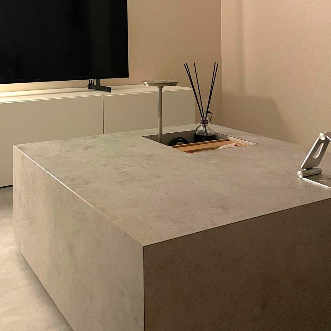 【あ】うっどすたいる ローテーブル ライトグレー コンクリート