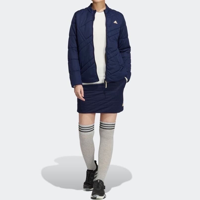 【M】秋冬 アディダス ゴルフ 保温 キルティング 中綿セットアップ 紺