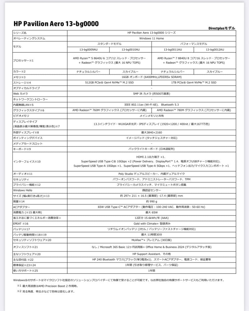 限定値下HP PavilionAero13-bg0009AU スタンダードモデル