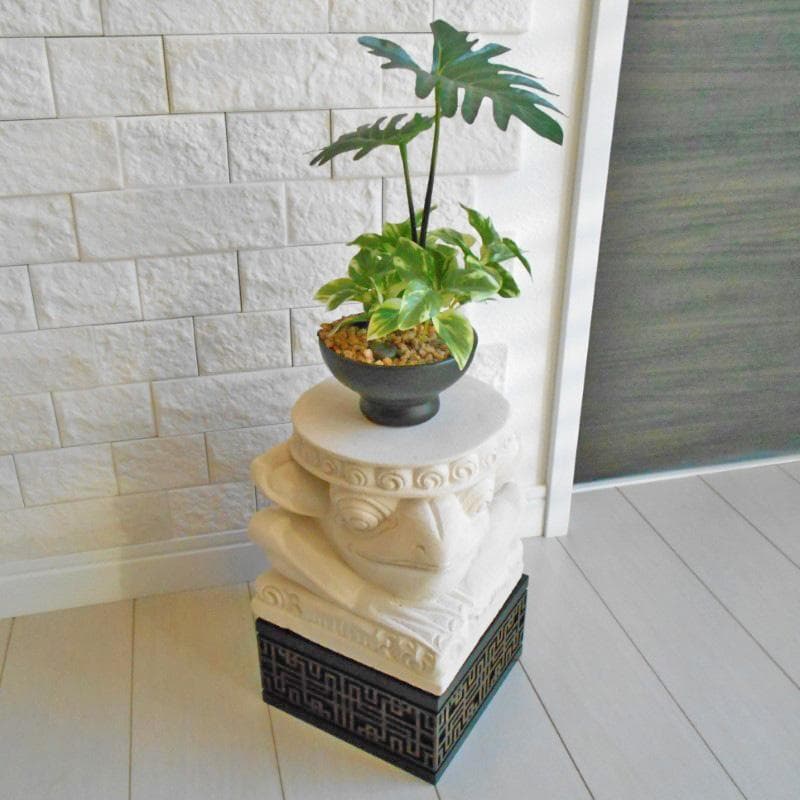 石像 かえるの花台 アジアン風 格子文様柄 土台 セット♪ カエル 蛙 縁起物