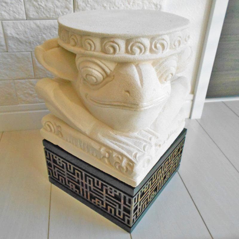 石像 かえるの花台 アジアン風 格子文様柄 土台 セット♪ カエル 蛙 縁起物