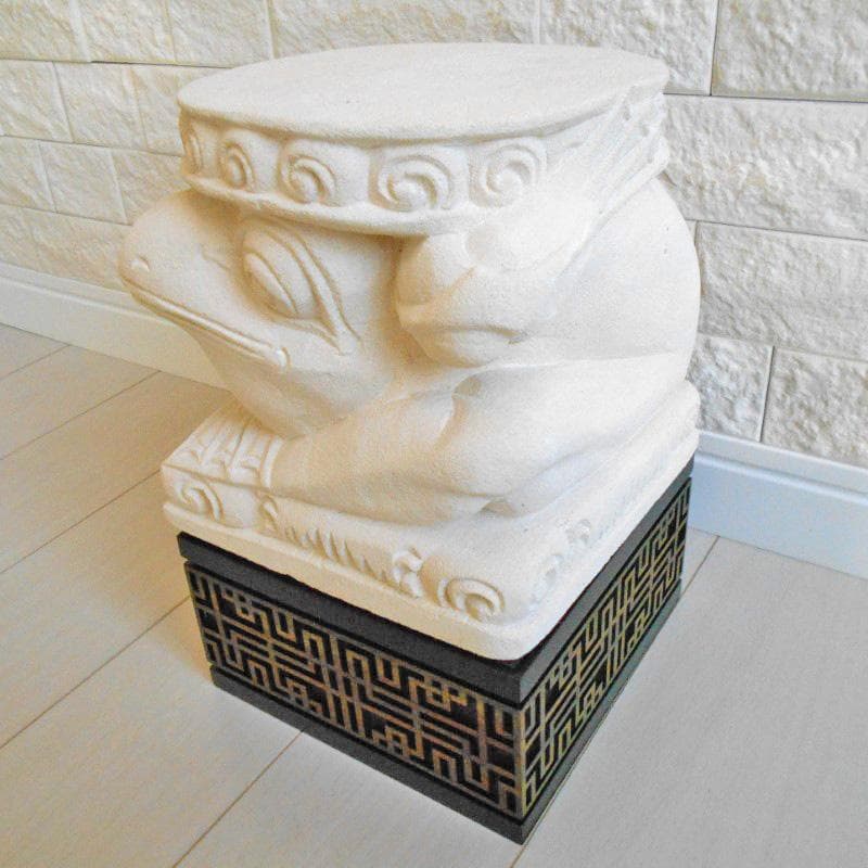 石像 かえるの花台 アジアン風 格子文様柄 土台 セット♪ カエル 蛙 縁起物