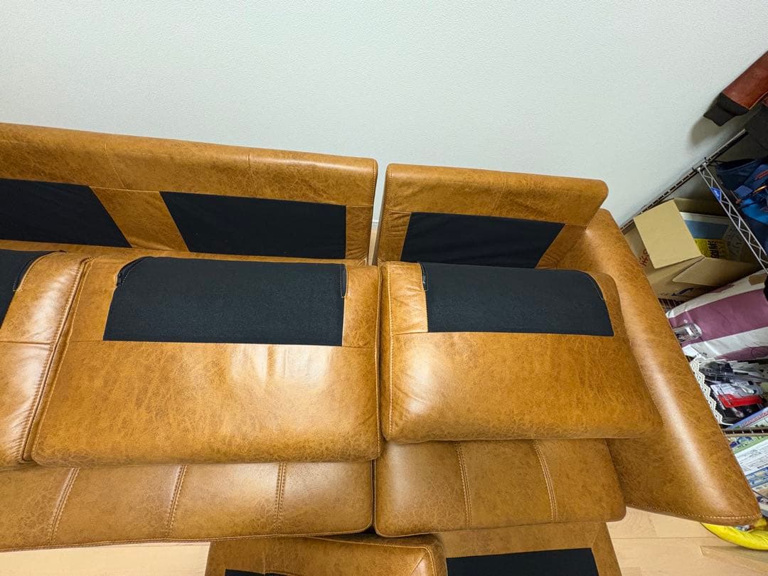 美品 【関家具】マウルスⅡ 3人掛けカウチソファ キャメル リラックスフォーム