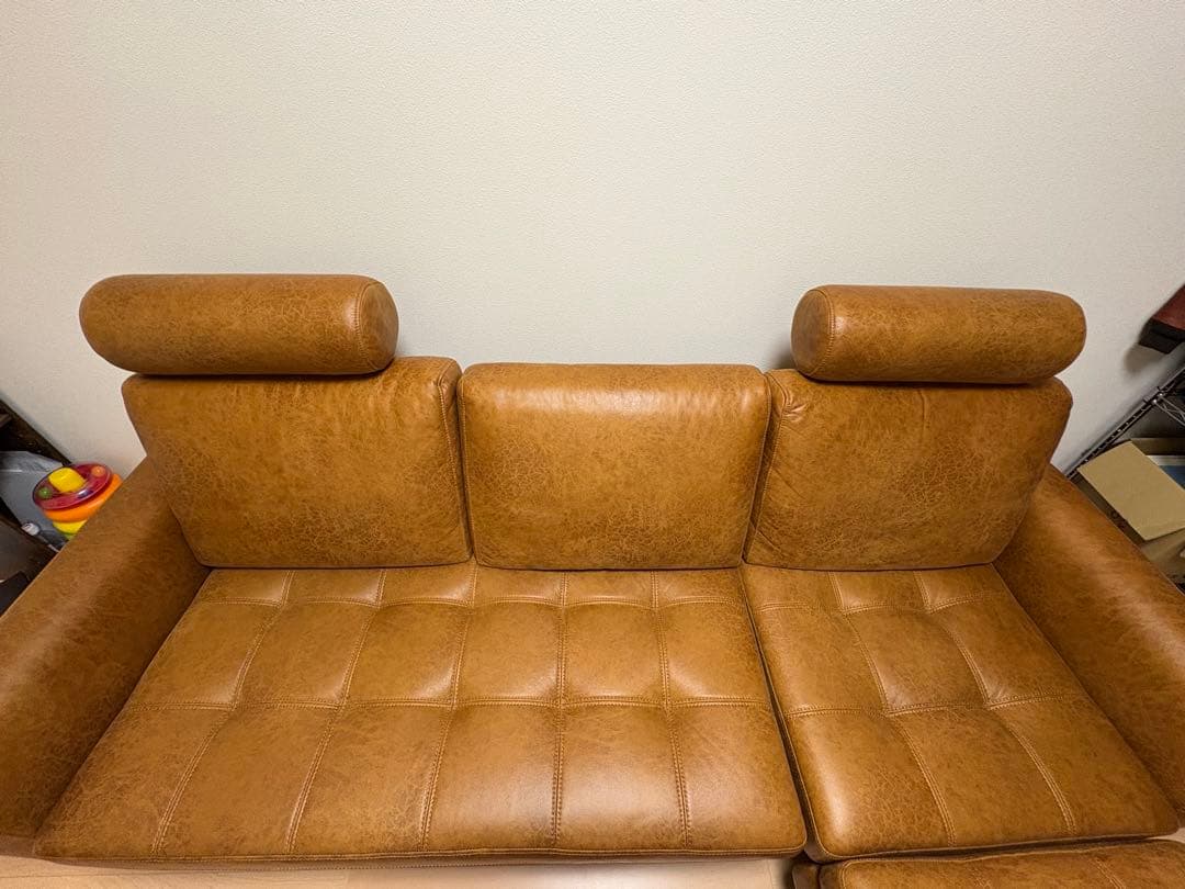 美品 【関家具】マウルスⅡ 3人掛けカウチソファ キャメル リラックスフォーム