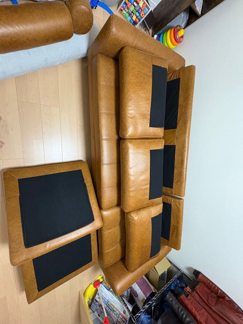 美品 【関家具】マウルスⅡ 3人掛けカウチソファ キャメル リラックスフォーム