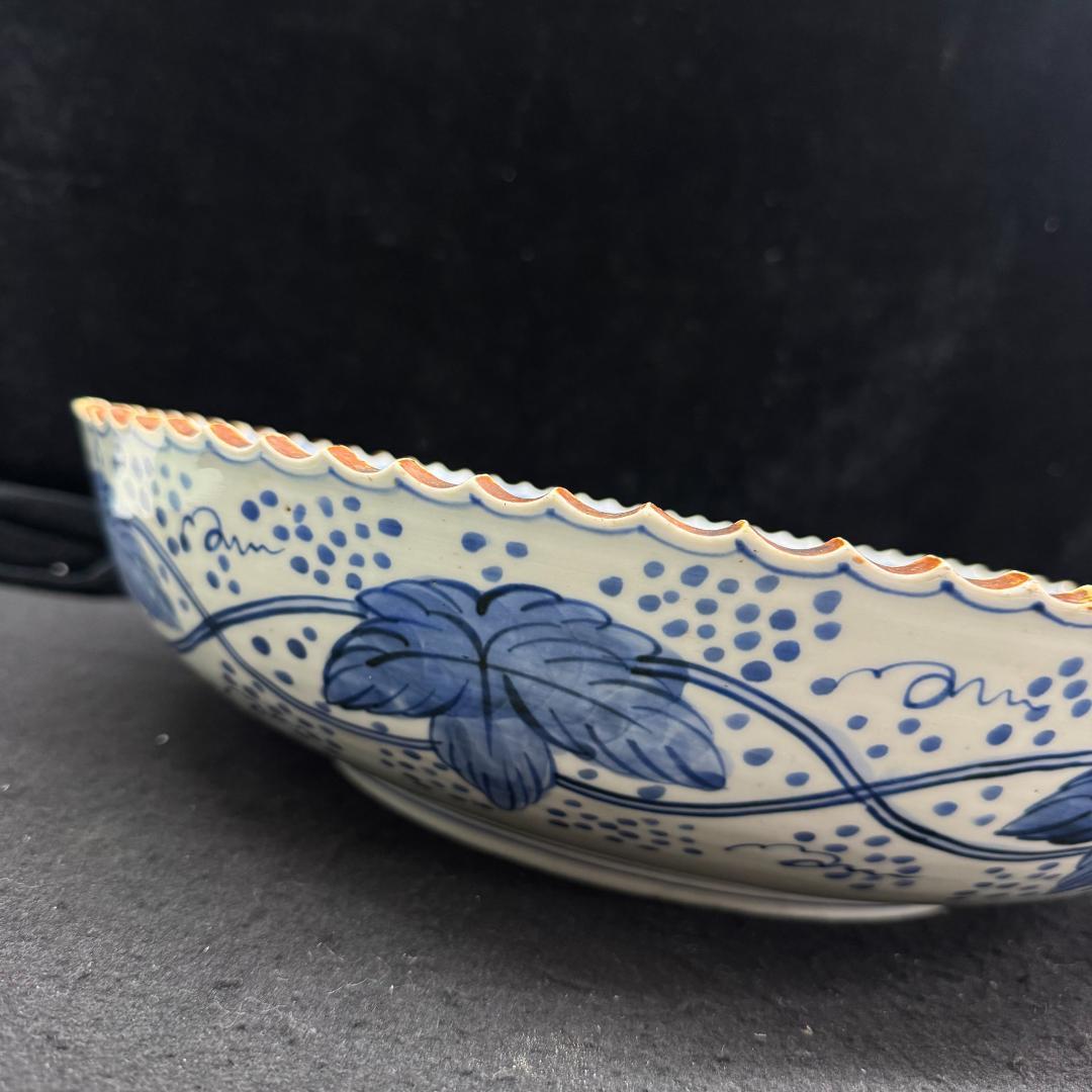 古伊万里　菱地紋双龍図　大明成化年製　深皿　江戸中期40cm
