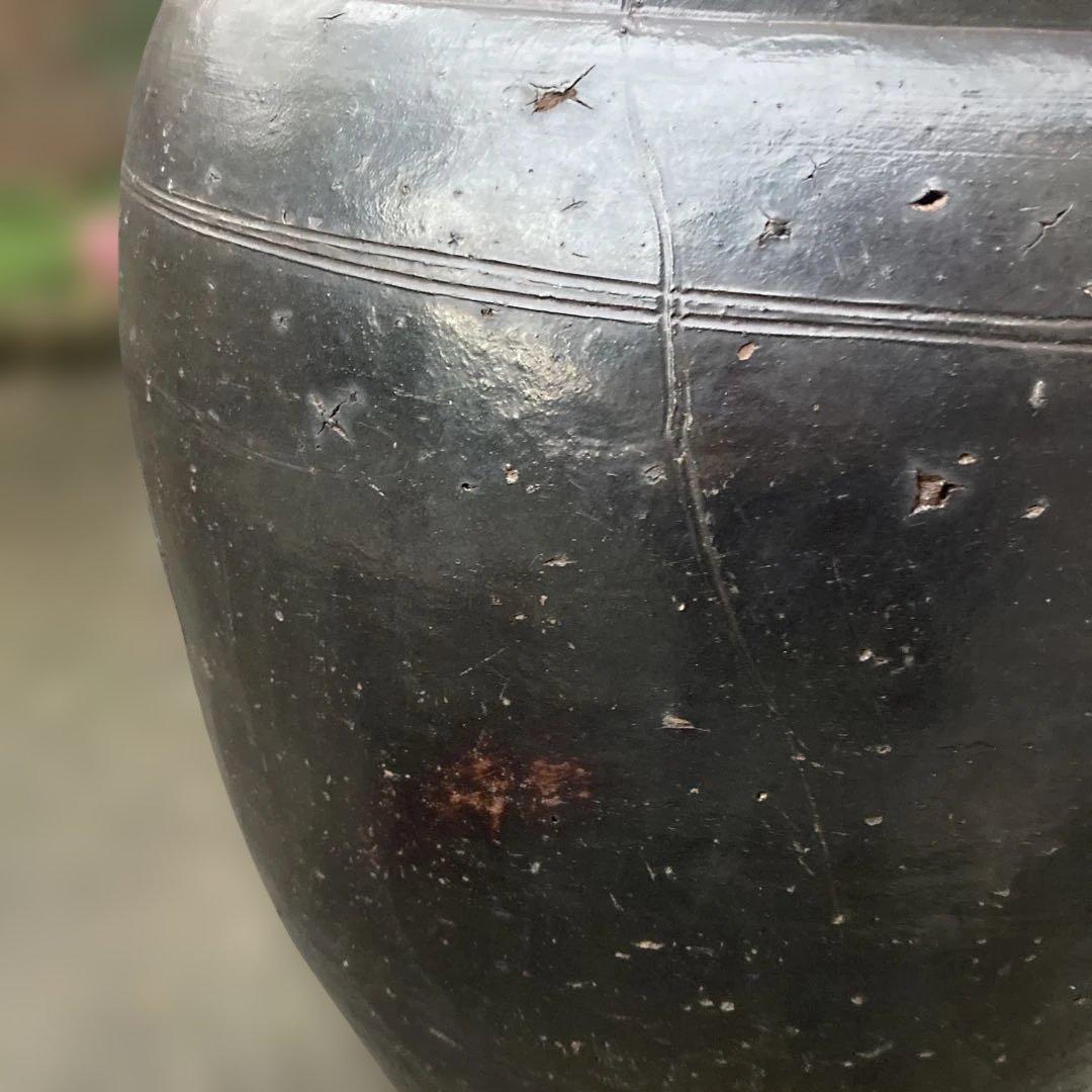 味わい深い 古い 大きな 陶器の甕 (かめ) 壺植木鉢 メダカの水鉢60センチ。