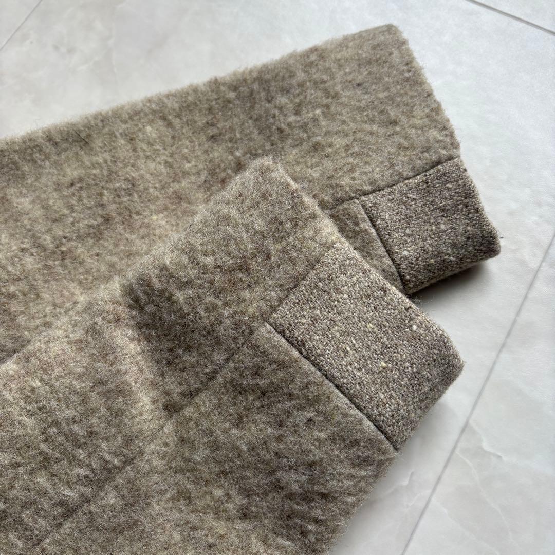 パラスパレス ウール縮絨ノーカラーコート レザー 貝ボタン2 ベージュ系