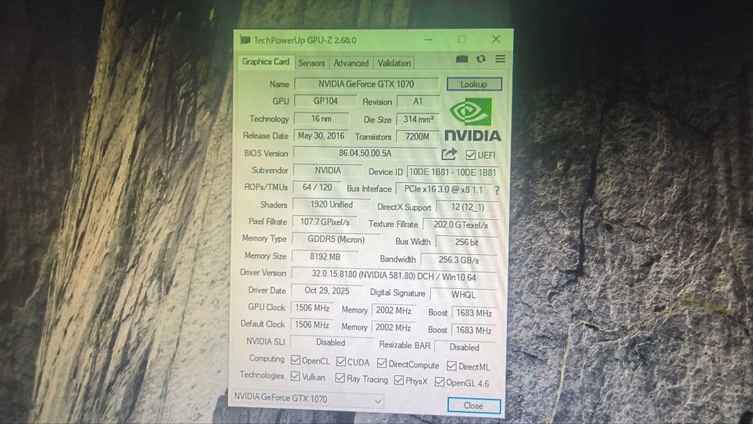 ジャンク PALIT GTX 1070 DUAL 8G 動作確認済み