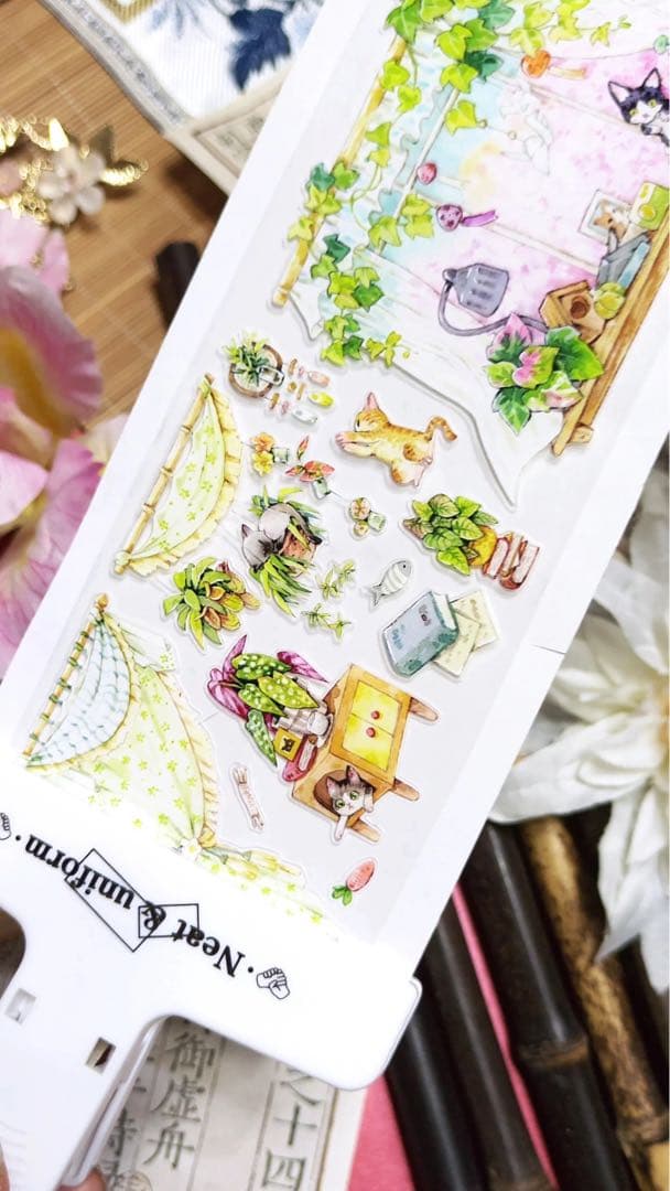 【8915】海外　マステ　5m巻　PETカッティングマスキングテープ　猫　家具