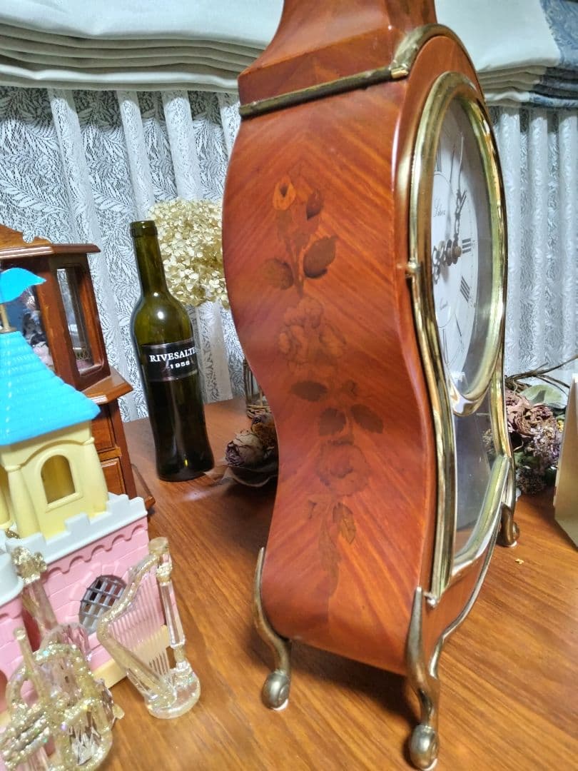 アンティーク 象嵌 振り子置き時計 ジャンク