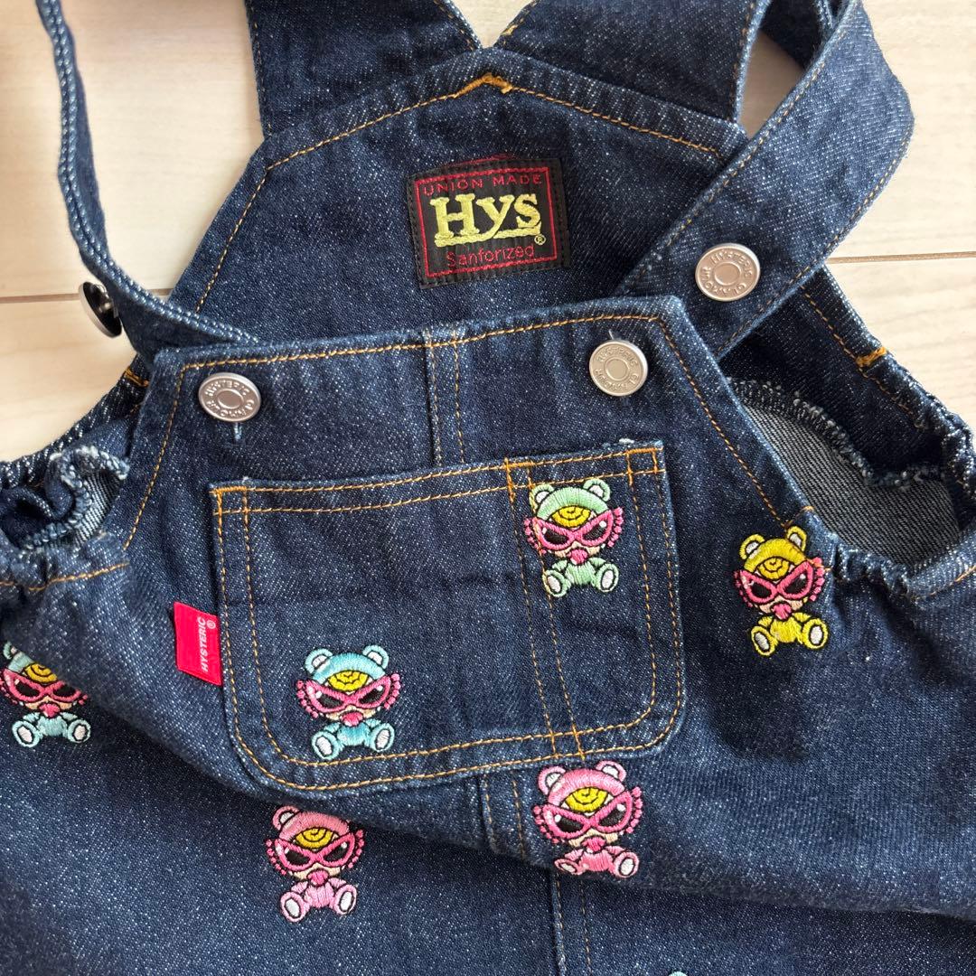 ヒスミニ　刺繍入りデニムロンパース 80cm