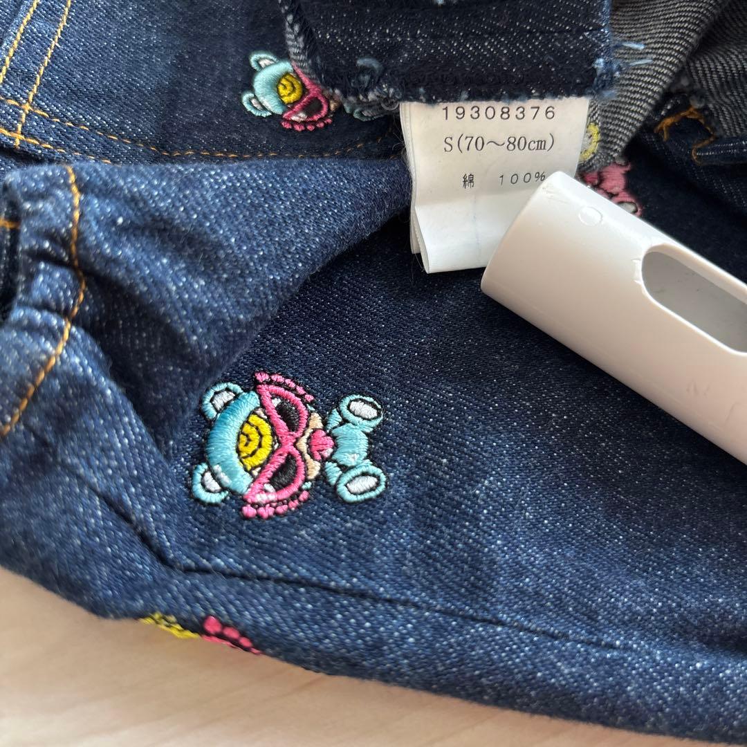 ヒスミニ　刺繍入りデニムロンパース 80cm