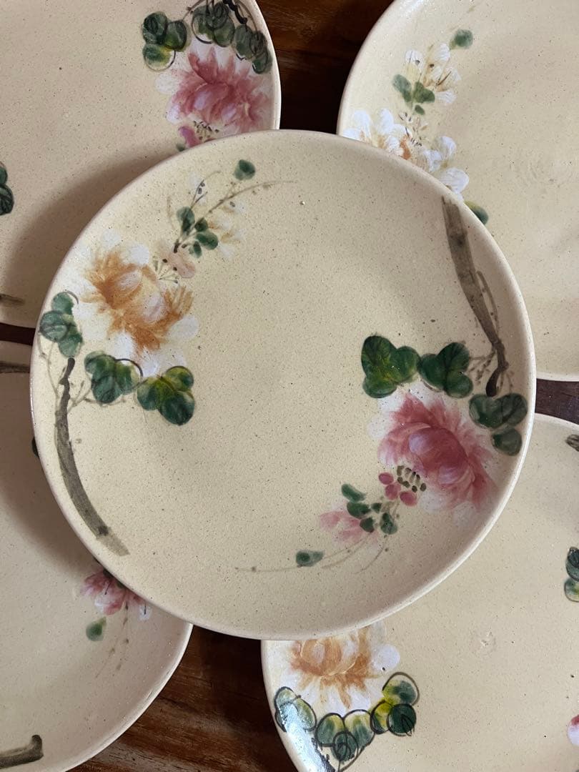 ベトナム　 ソンベ焼き　花柄皿 5枚セット 約21.5cm