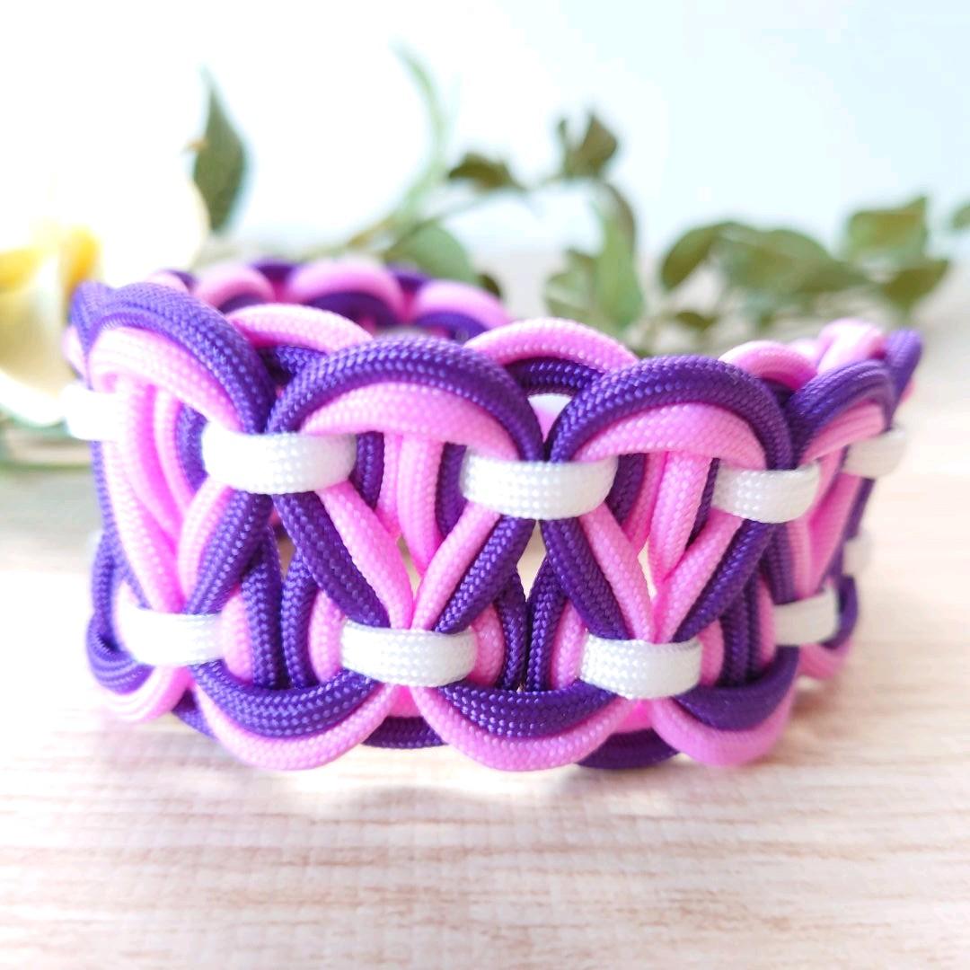 パラコードリード＆パラコード首輪　太め　ハーフチョーク　パープル×ピンク　№29