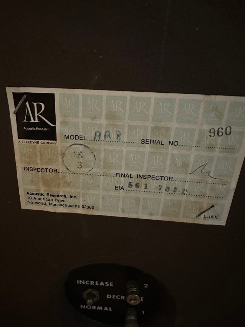 スピーカーAR ACOUSTIC RESEARCH AR-8(ペア)