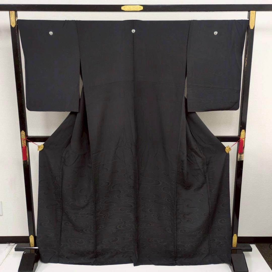 み*ち様 逸品 単衣 無地付下げ トールサイズ 流水 三つ紋 着物 正絹 A-0