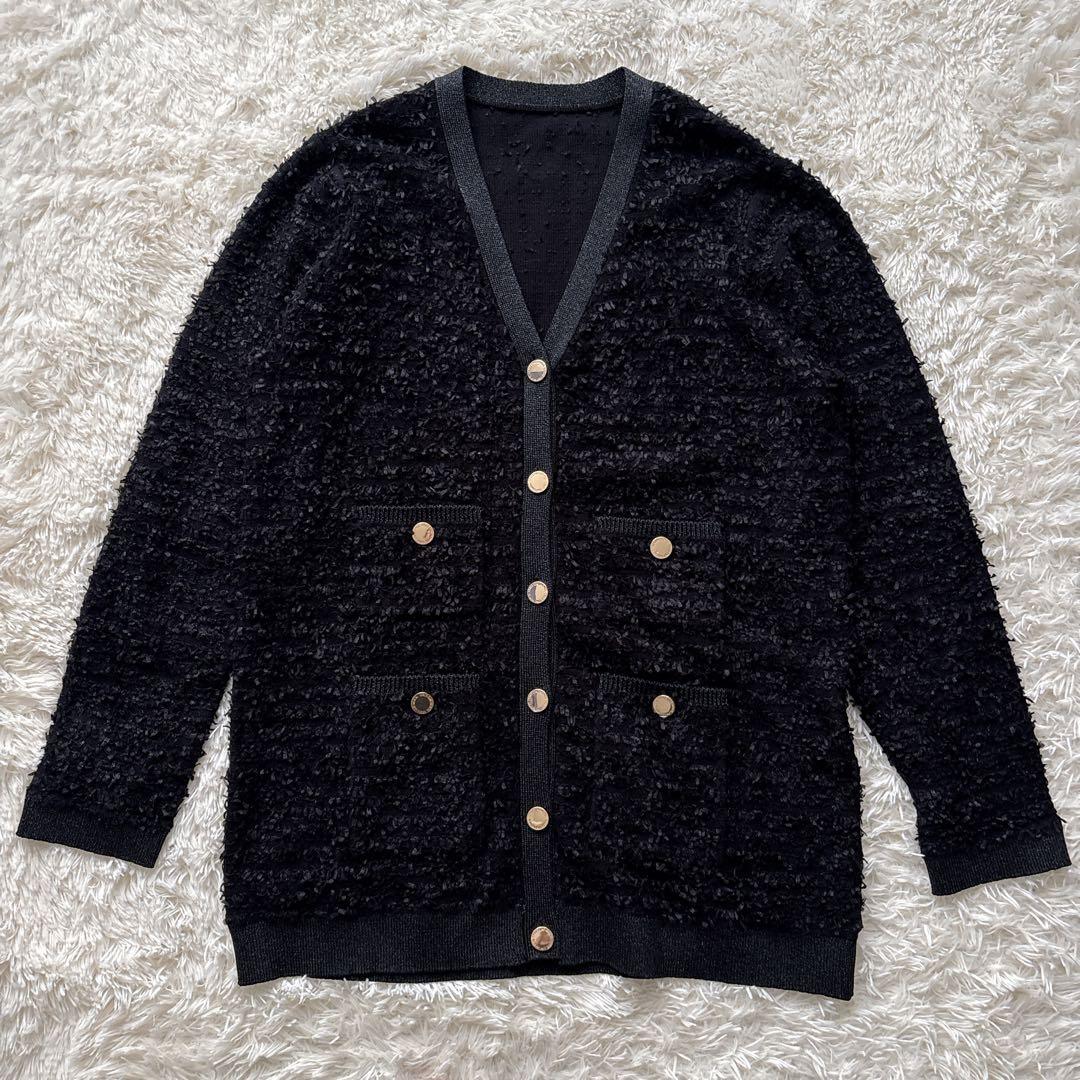 【未使用】グレースコンチネンタル 24AW ツイードバイカラーニットカーディガン