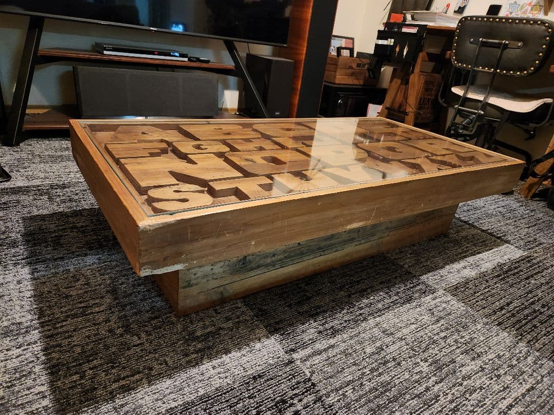 クラッシュゲート　センターテーブル　ローテーブル　ウッド　ガラス