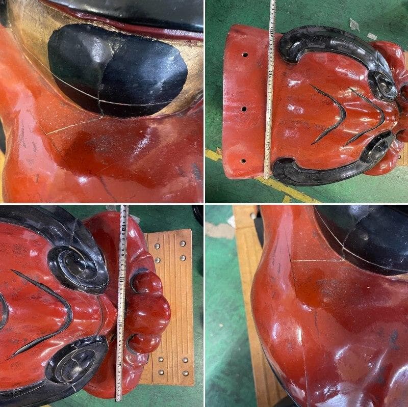 特大　獅子頭　獅子舞　伝統工芸　木彫り　彫刻　縁起物　置物　お正月　XＺ3509