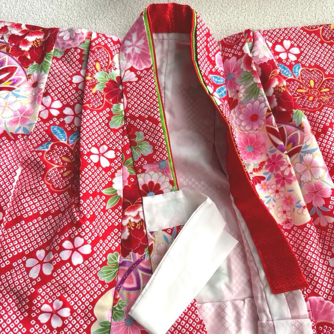 【七五三 3歳 女の子】京都花ひめ 8点フルセット 被布疋田柄 赤白ピンク