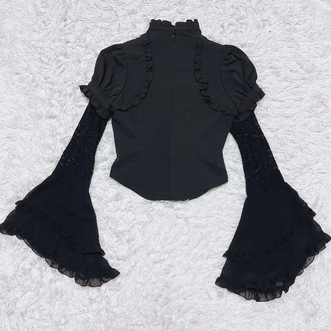 BPN 希少 コルセット 編み上げ 姫袖 ブラウス レース シア ゴシック 黒