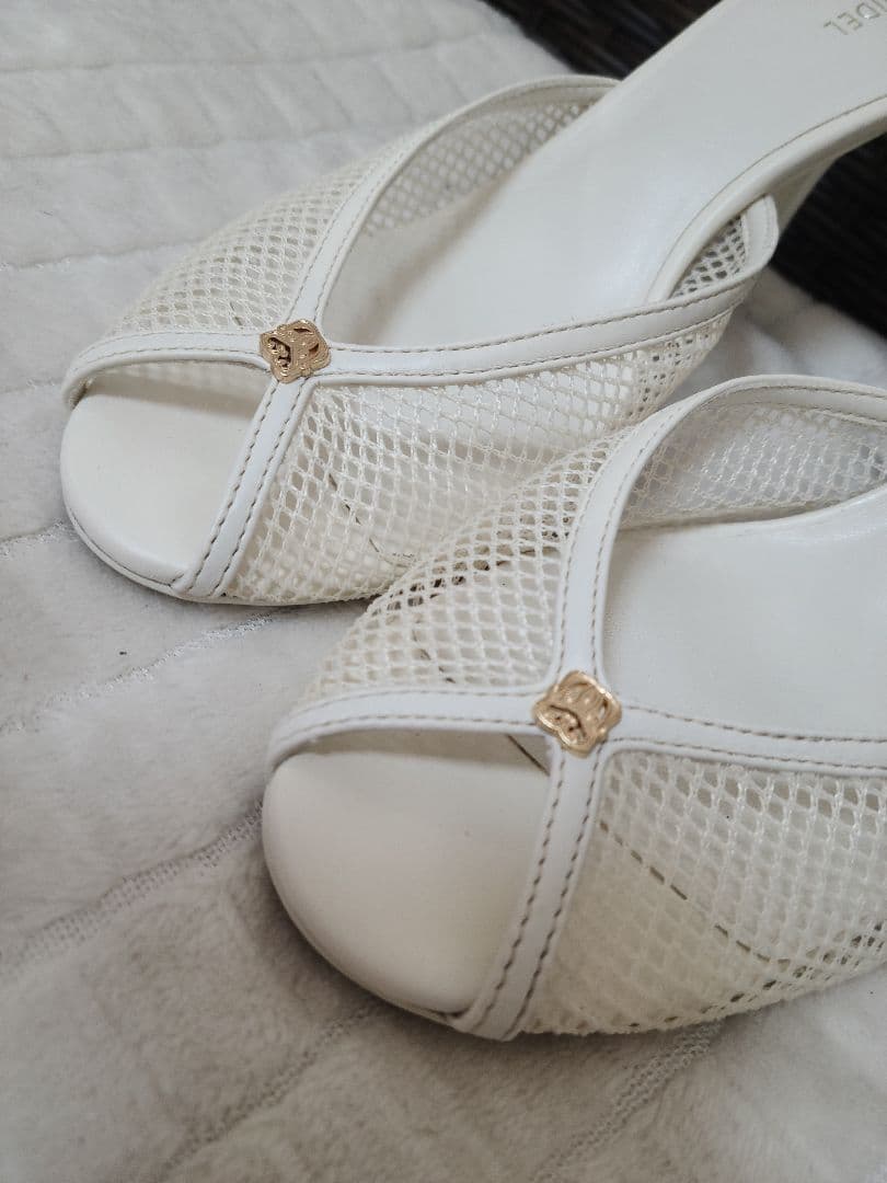 snidel メッシュパイピングミュール ホワイト　M　スナイデル