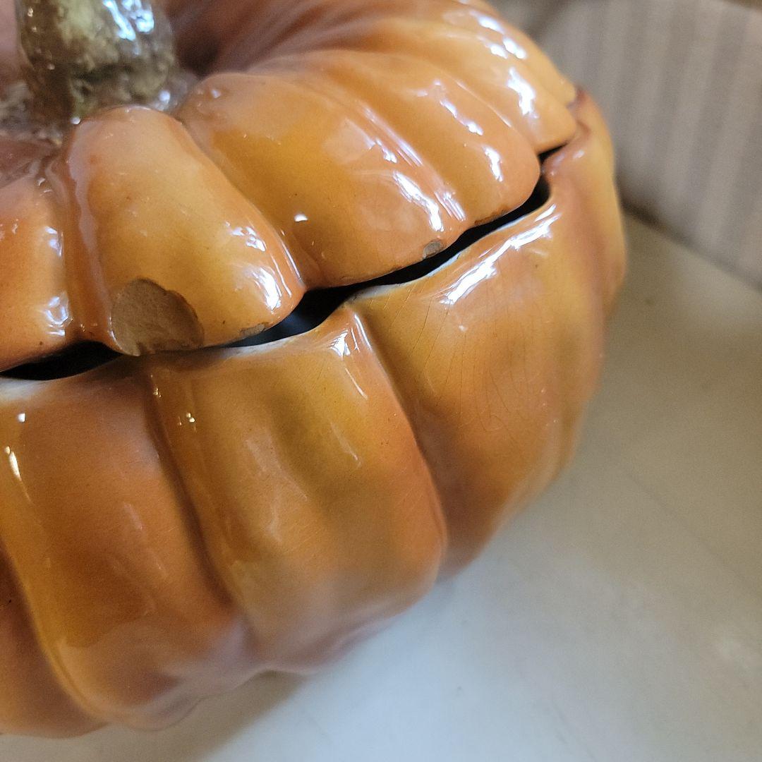 特大　カボチャ型容器 　蓋付き　オマケ付き　イタリア製　ヴィンテージ陶器製　置物