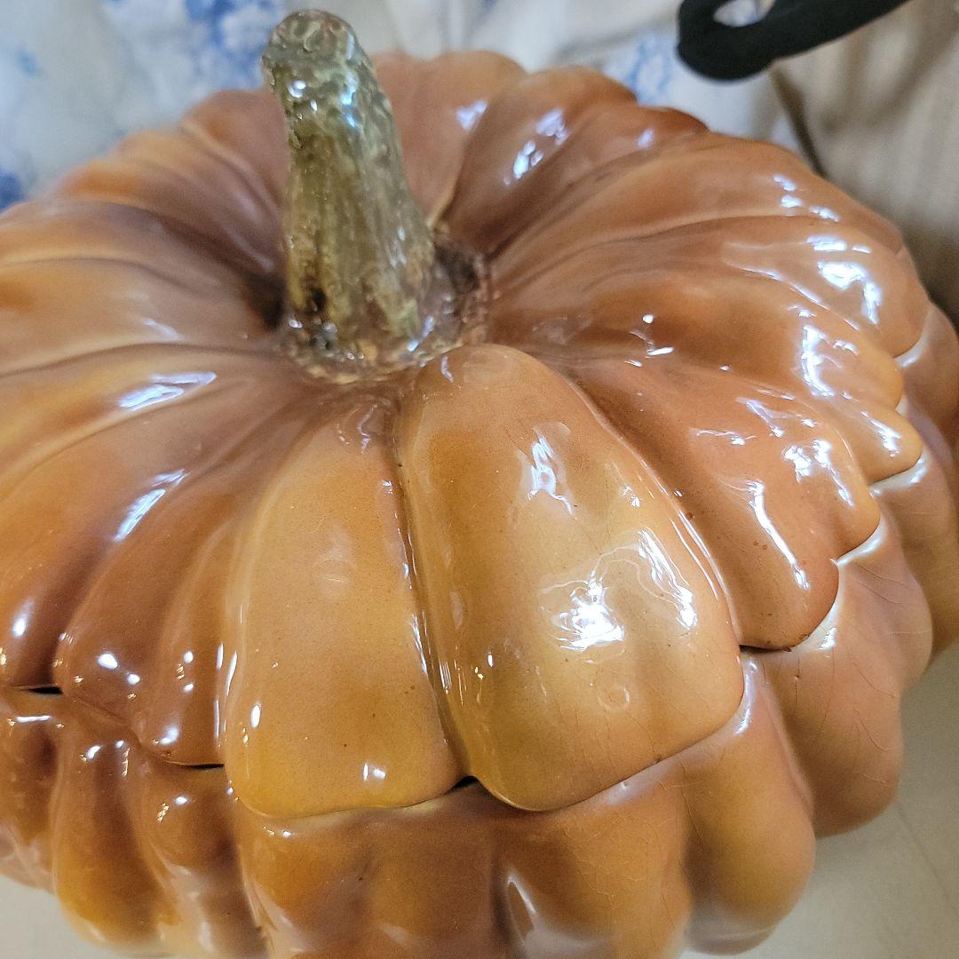 特大　カボチャ型容器 　蓋付き　オマケ付き　イタリア製　ヴィンテージ陶器製　置物