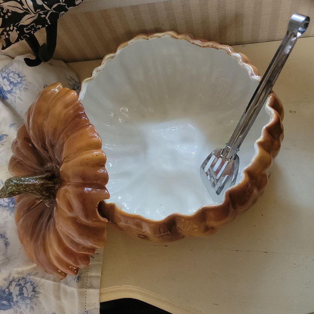 特大　カボチャ型容器 　蓋付き　オマケ付き　イタリア製　ヴィンテージ陶器製　置物