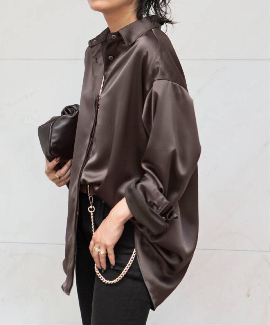 【美品】AP STUDIO サテンシャツ　ブラウン　大幅値下げ