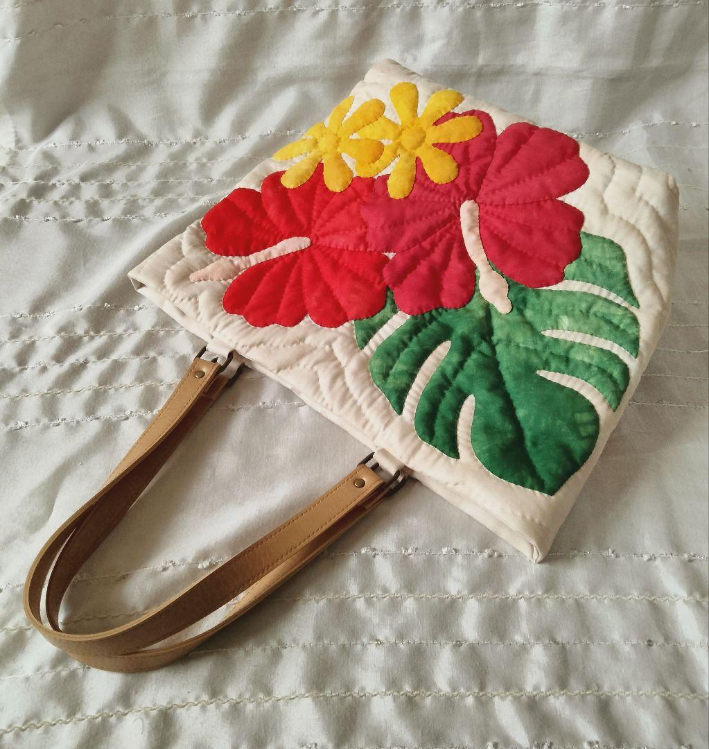☆267.ハワイアンキルト・バッグ・ハイビスカス＆ティアレ＆モンステラ