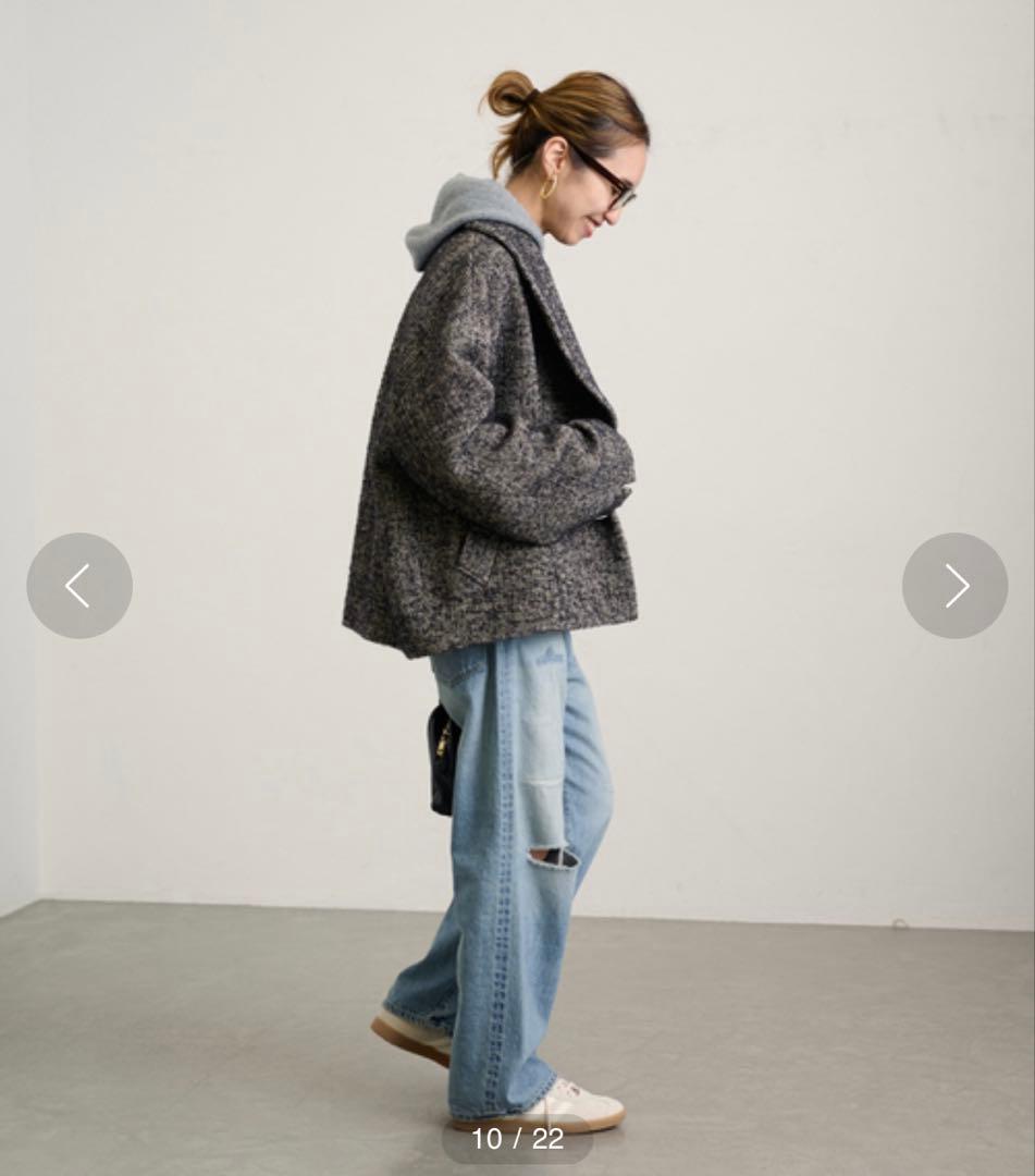 未使用級 フレームワーク TWEEDツイードショートコートワイド定価 5.2千円