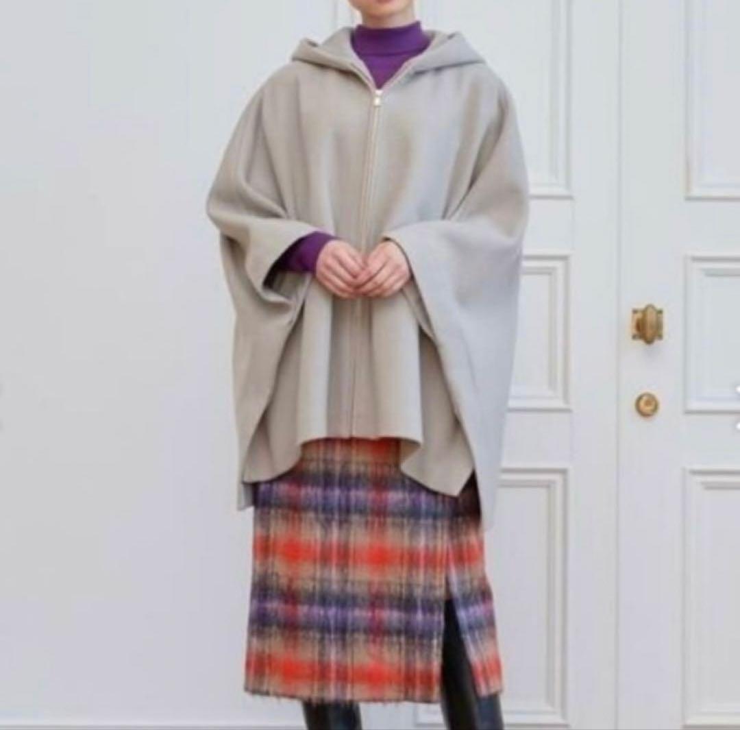 美品 ANAYI アナイ　アッシュクウール　フードポンチョ　ケープ