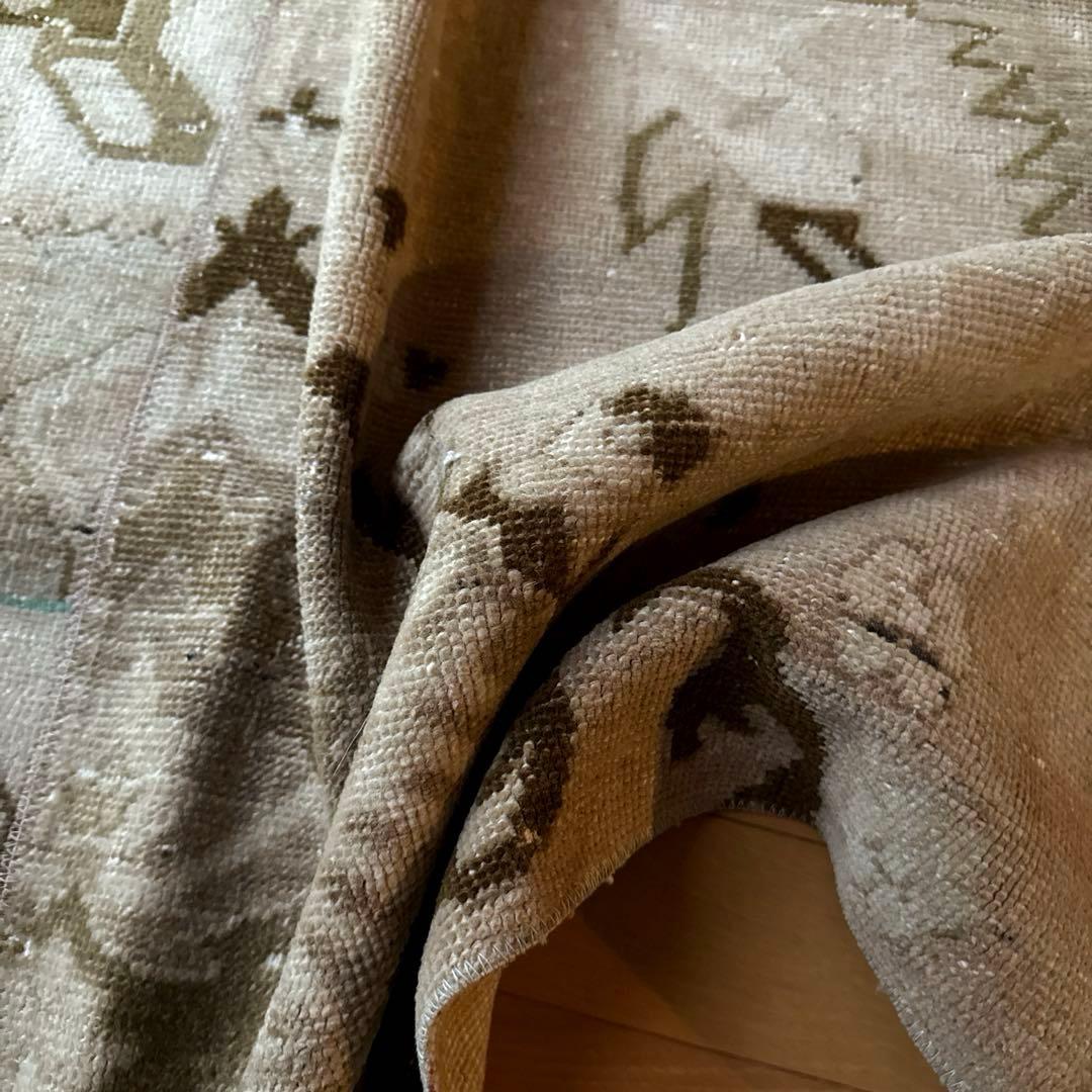 71×124ウール　ベージュ×ブラウン　パッチワーク　トルコヴィンテージラグ