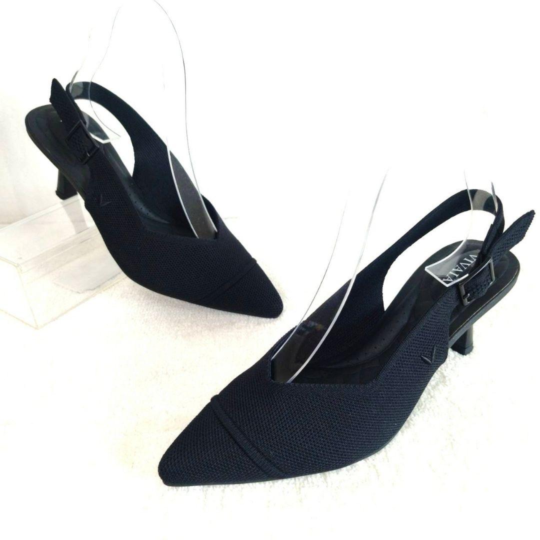 人気・ほぼ新品！VIVAIA 黒 スリングバック ポインテッドトゥ サンダル