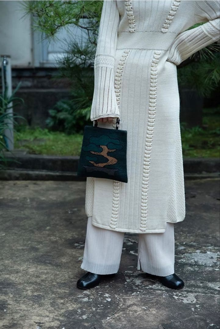 unpis tukifune ハンドバッグ　ニットバッグ　松　盆栽