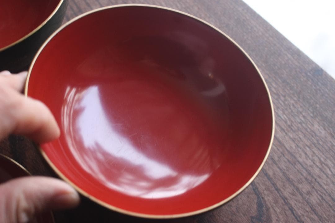 小傷有！時代青塗りに優美な福寿草沈金の煮物椀2点（検輪島塗蒔絵椀沈金椀雑煮椀