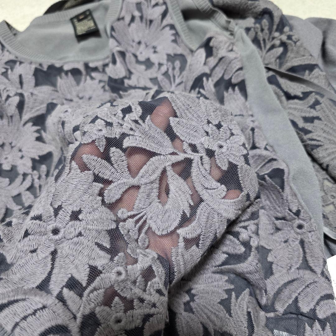 Sov. グレー 花柄 ニットアンサンブル