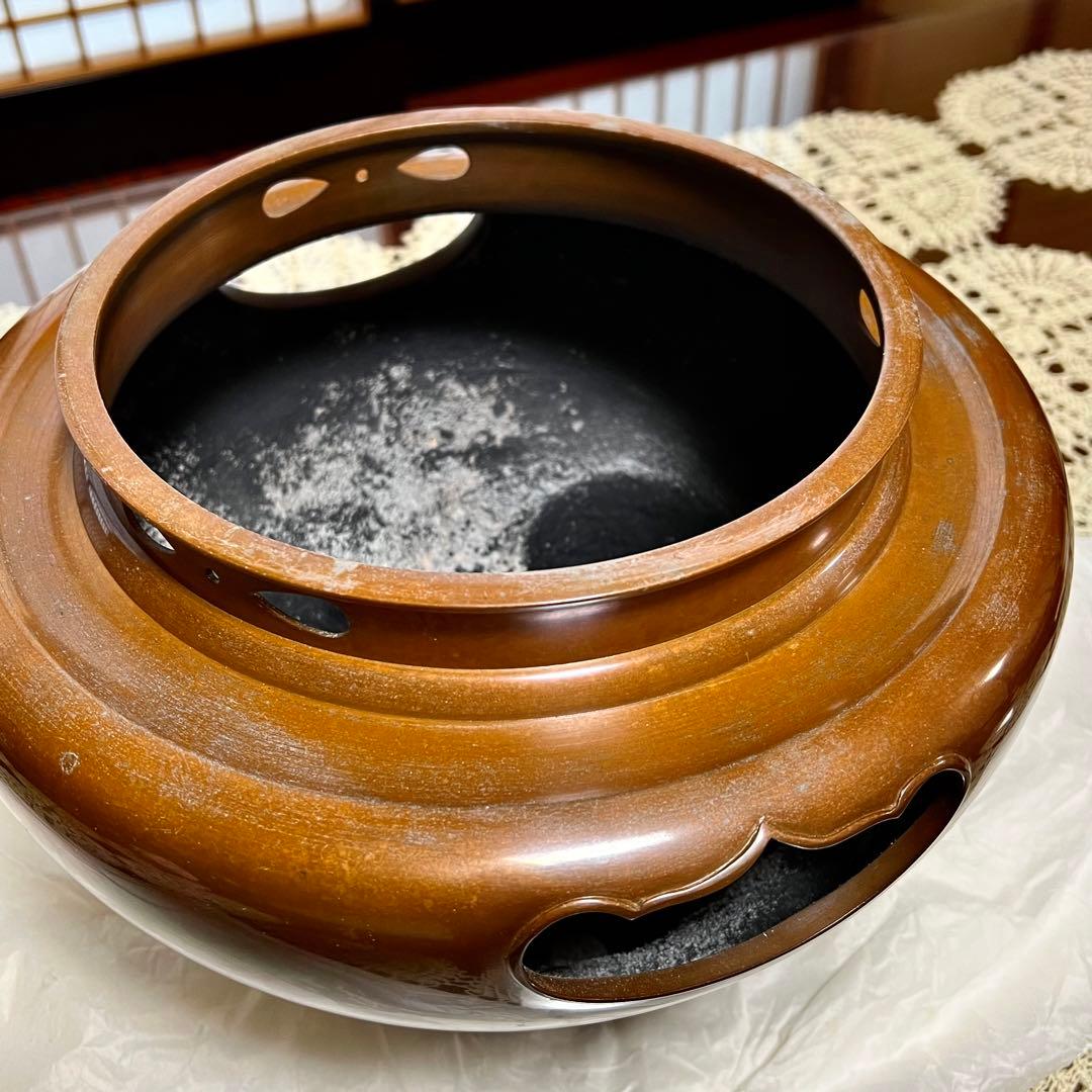 風炉師 麻生雄芳 唐銅 朝鮮風炉 釜添 共箱 茶道具 煎茶道具 茶室 鉄瓶