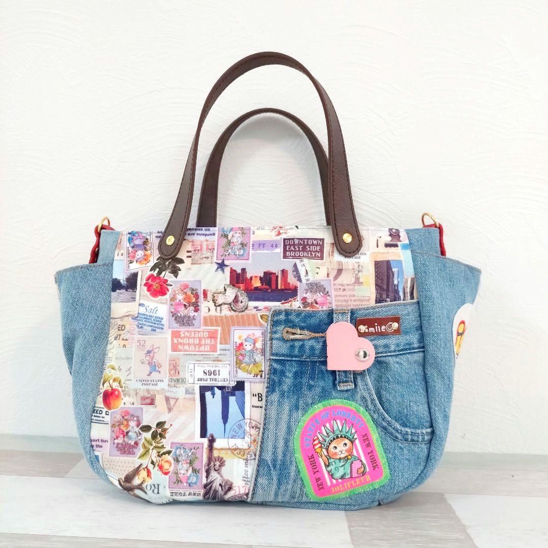 大判コラコラ×デニムリメイクバッグ ☆ ジョリーフルール
