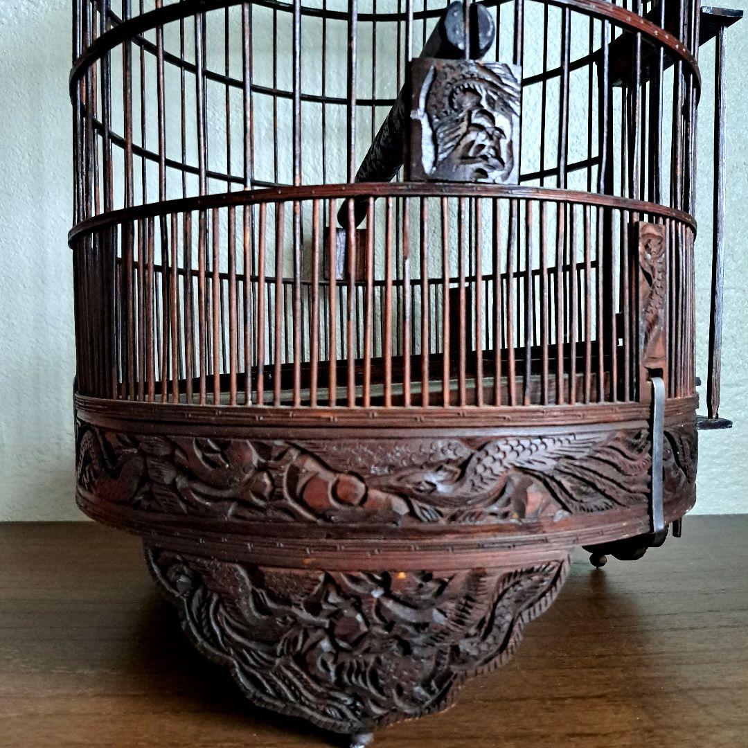 【美品】ヴィンテージ　鳥籠　バードケージ　竹細工　龍と鳳凰