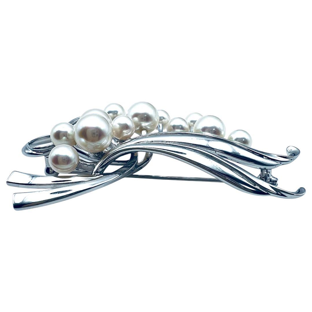 超美品　ミキモト　アコヤパール　12粒　6.5mm-4mm シルバーブローチ