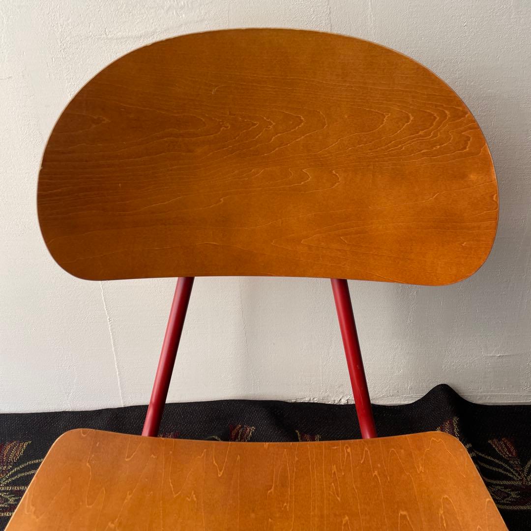 木製　ローラウンドチェア　スクールチェア　回転座椅子　ヴィンテージ　スチール