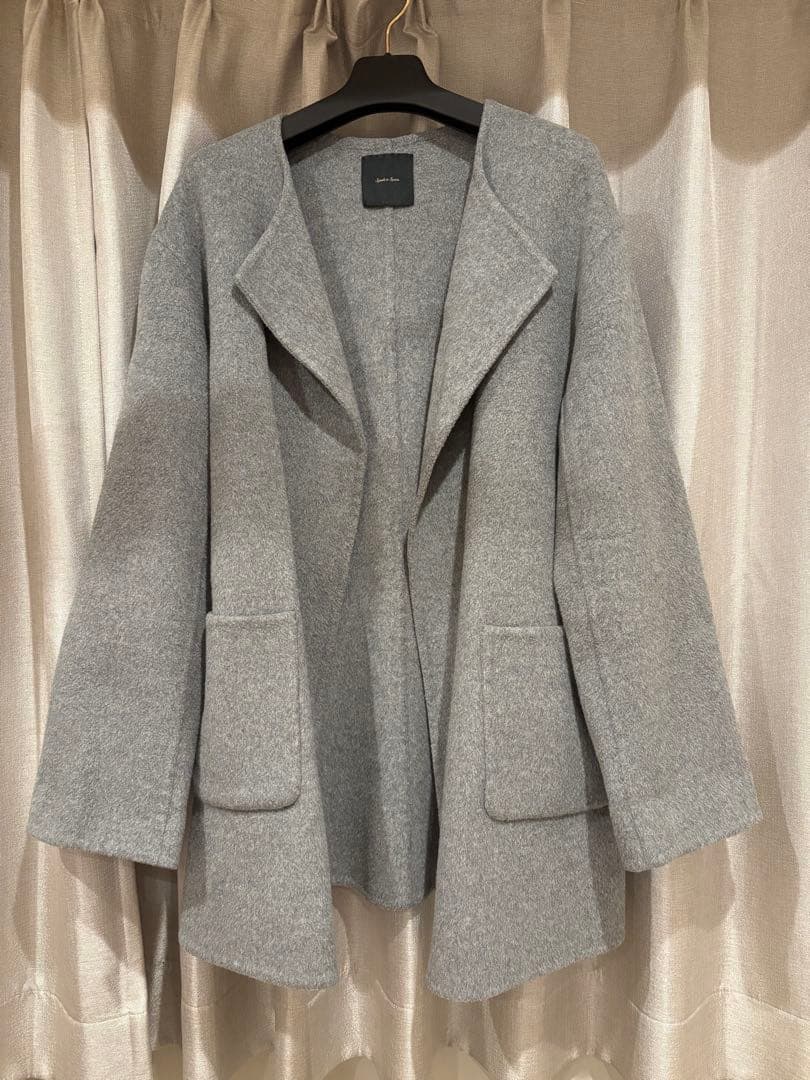 スピックアンドスパン ノーカラー リバーコート 美品 グレー ミドル丈