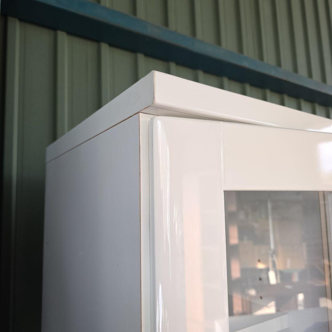 日本製 ガラス扉付き 大型食器棚 キャビネット ホワイト