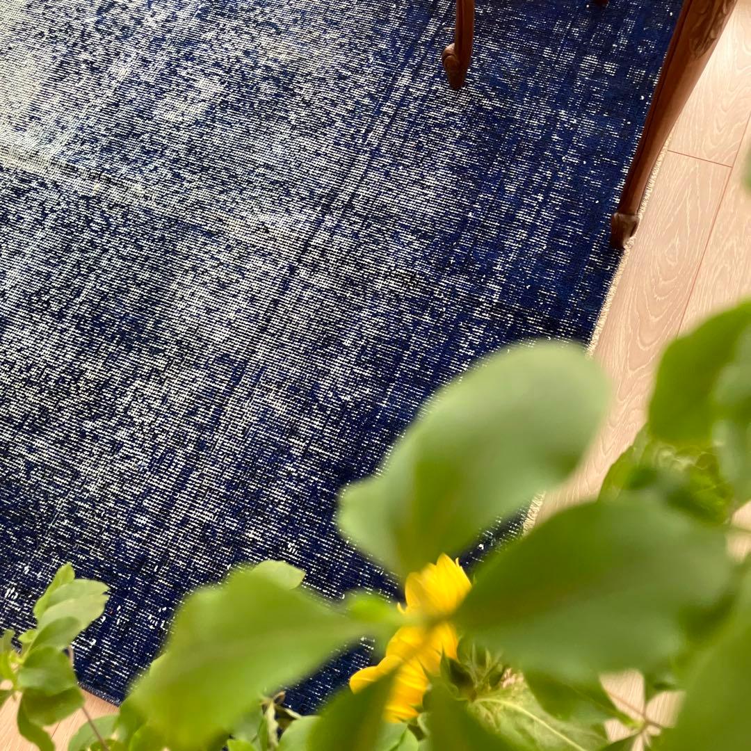 オーバーダイ109×205 デニム　グラデーションブルー　トルコヴィンテージラグ